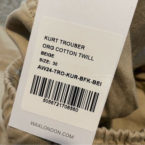 NWT Wax London Kurt Trouser twill beige 30 classic casual travel preppy - Picture 6 of 8